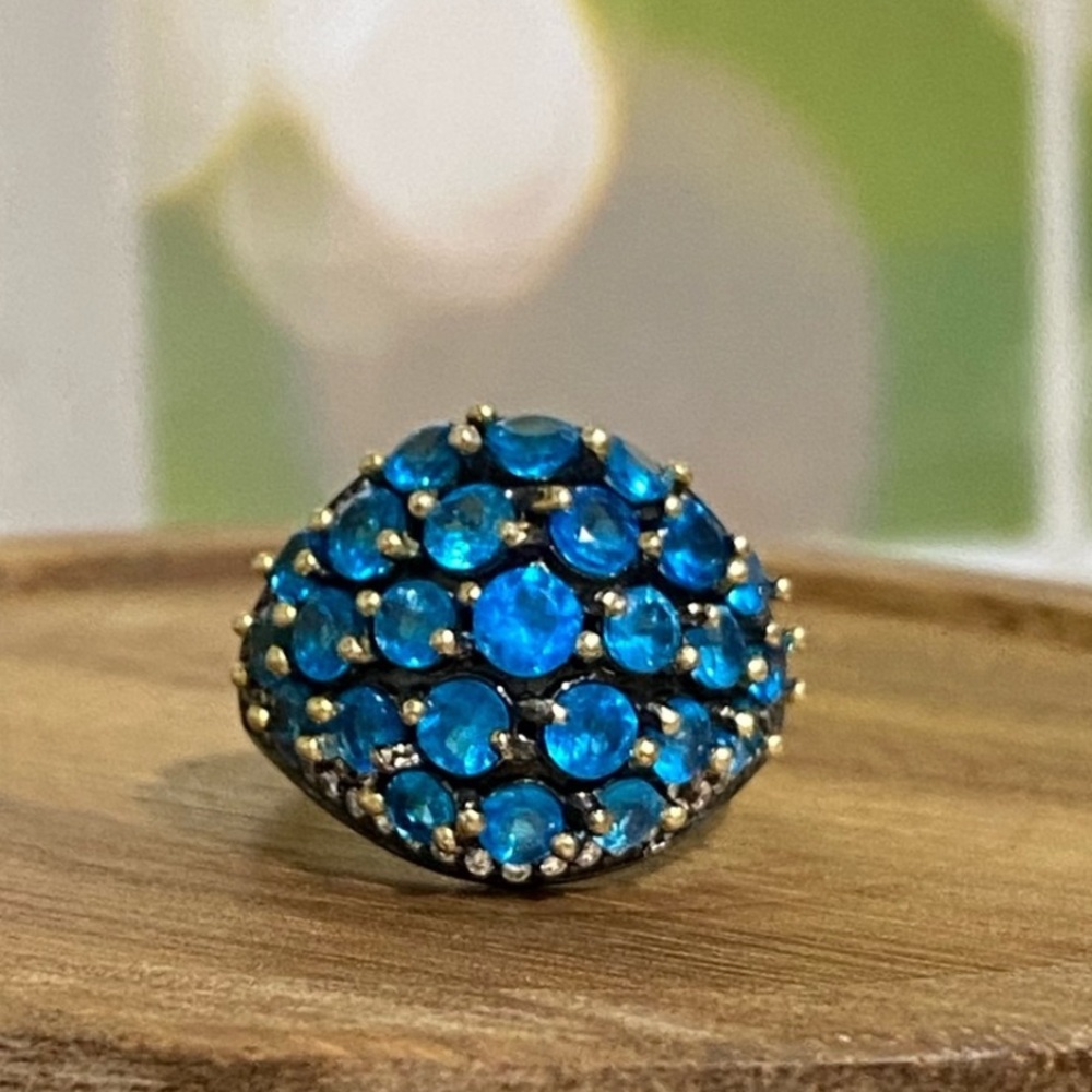 Large Apatite Pavé CZ Silver Dome Ring